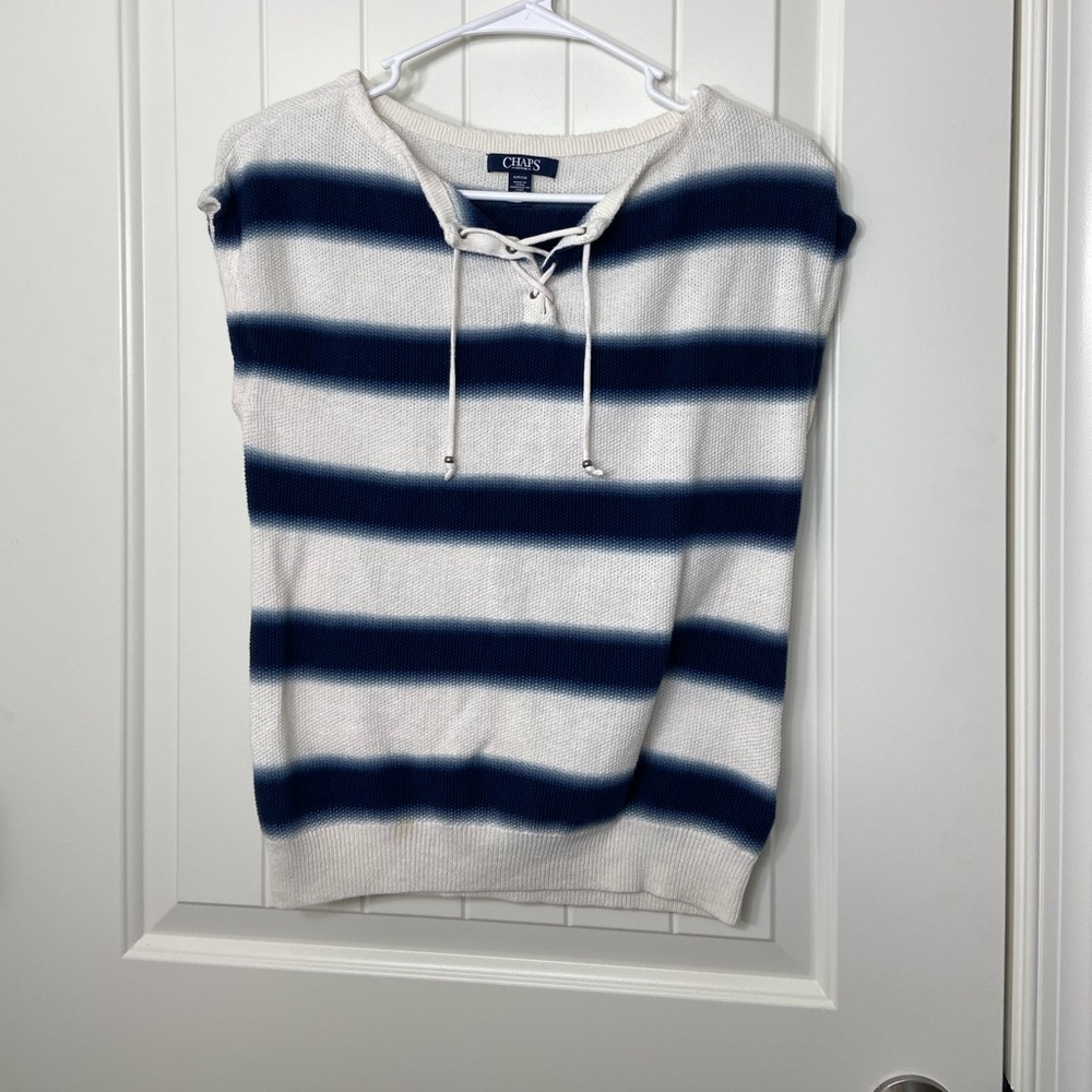 CHAPS women’s white navy striped knit sleeveless lace neck top‎ shirt small